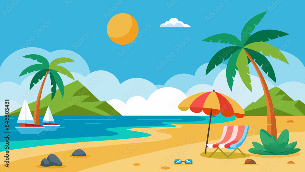 Fototapeta premium Summer beach scene banner design background