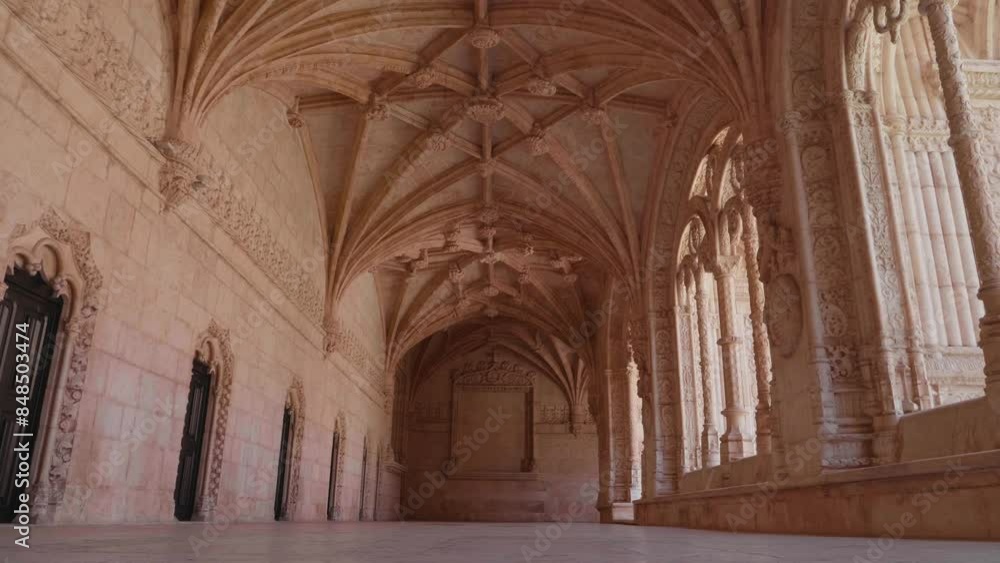 A hallway inside the cloisters at Jeronimos Monsatery. Lisbon, Portugal. A hallway inside the cloisters at Jeronimos Monsatery. Lisbon, Portugal.
