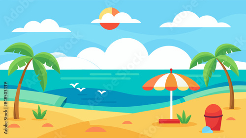 Summer beach scene banner design background