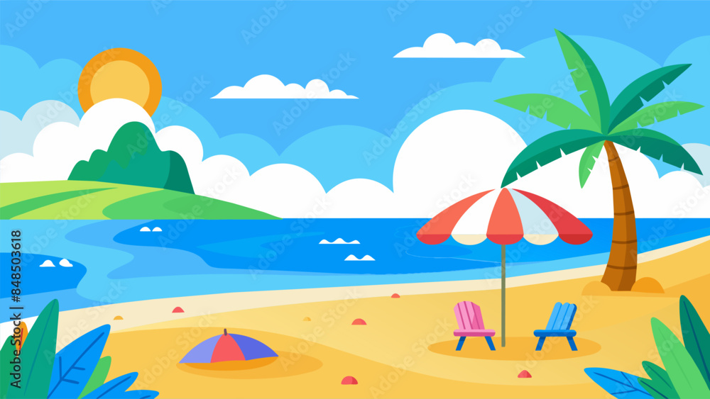 Fototapeta premium Summer beach scene banner design background