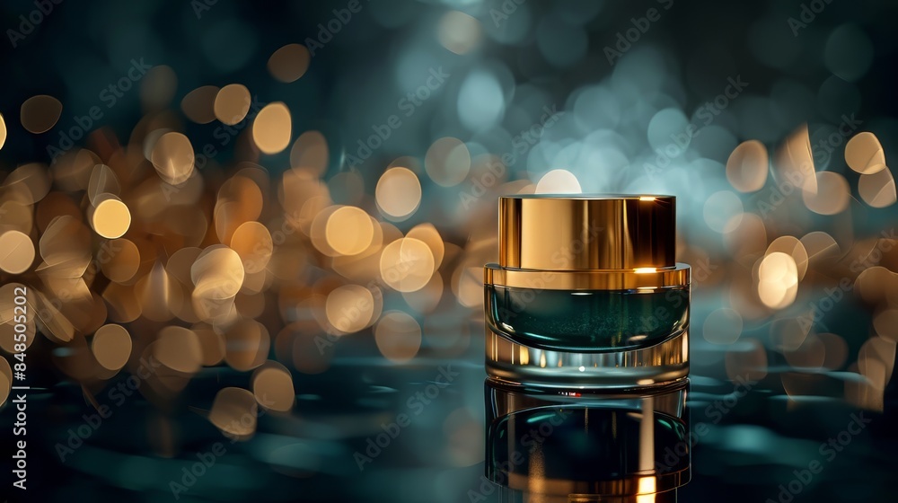 Luxury Cosmetic Jar on Reflective Surface Luxury Cosmetic Jar on Reflective Surface