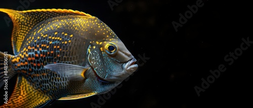 Angelfish colorful tropical fish known for their graceful appearance and distinctively shaped bodies, popular in aquariums for their vibrant colors