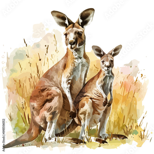 Watercolor vector of a kangaroo, isolated on a white background, design art, drawing clipart, Illustration painting, Graphic logo, kangaroo vector 