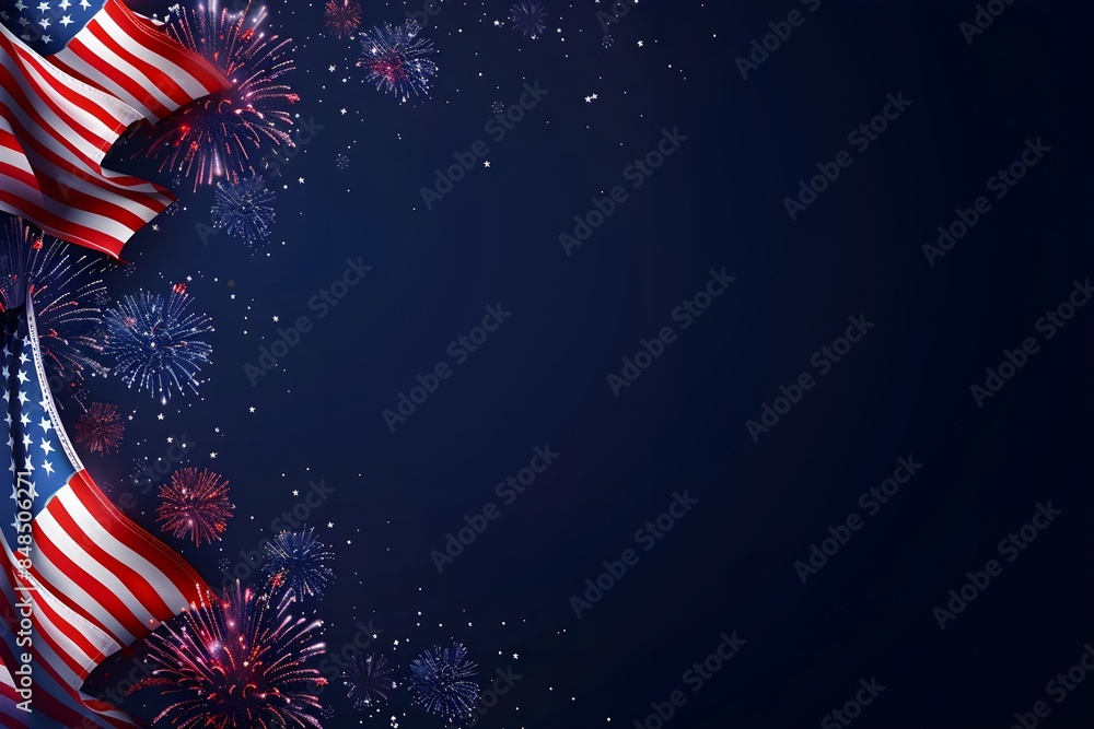 American Flag colors and fireworks mockup background with copy space ...