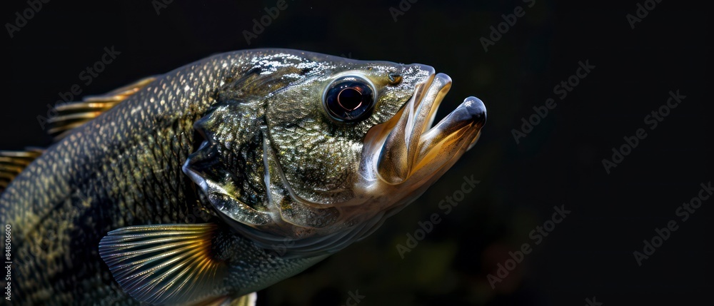 Bass fish known for its size and sporting value, found in lakes and rivers, prized by anglers for its fighting ability Bass fish known for its size and sporting value, found in lakes and rivers, prized by anglers for its fighting ability