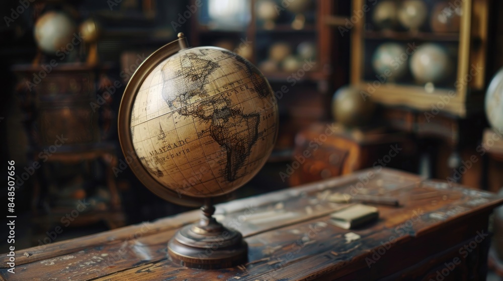 Antique globe on a wooden stand. Antique globe on a wooden stand.