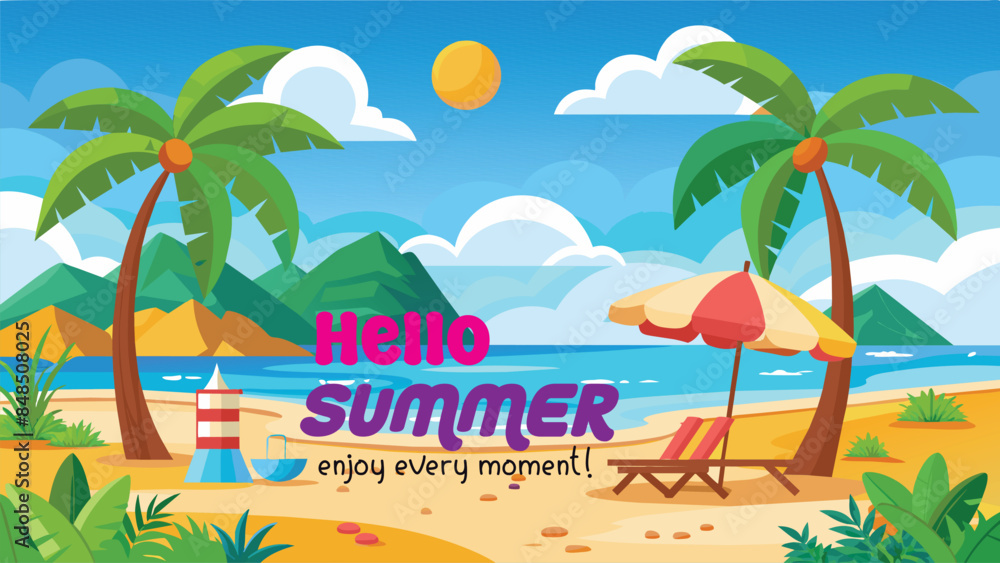 Fototapeta premium Summer beach scene banner design background