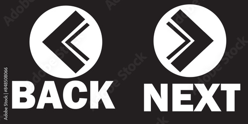 Back and Next icon button. Left and right  button vector illustration.  Next and previous buttons on white background.
