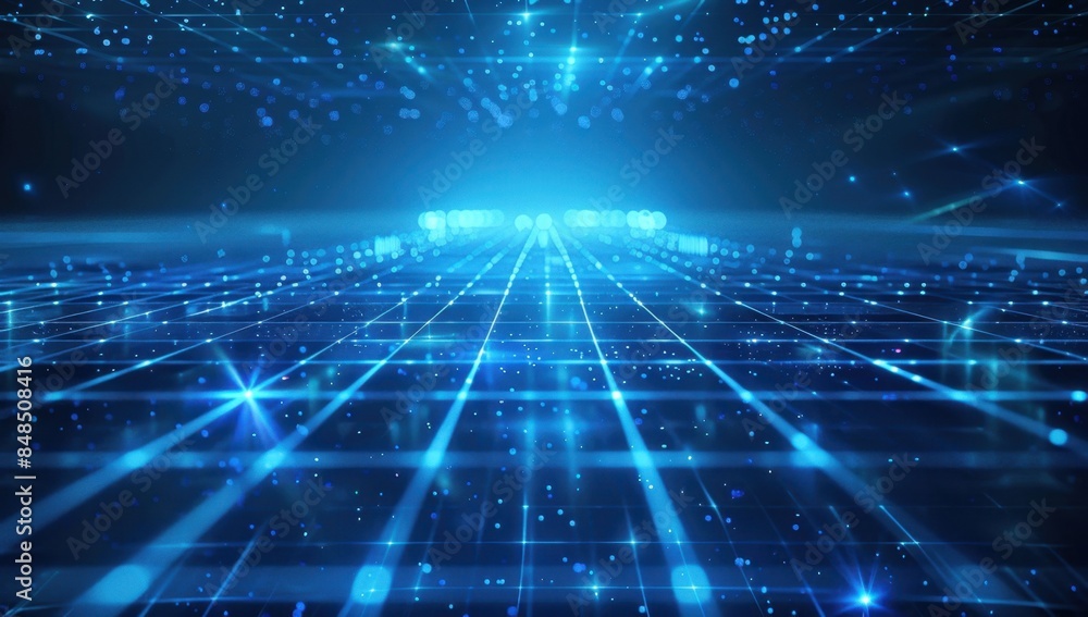 Abstract blue glowing background with light grid, mesh or net in dark space for technology concept Generative AI Abstract blue glowing background with light grid, mesh or net in dark space for technology concept Generative AI