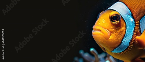 Clownfish small, brightly colored tropical fish known for its symbiotic relationship with sea anemones, found in coral reefs and aquariums photo