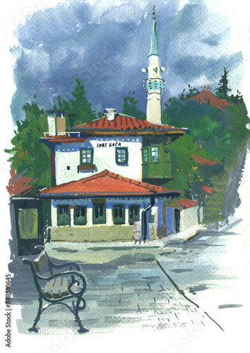 Inat Kuca in Sarajevo Gouache Painting