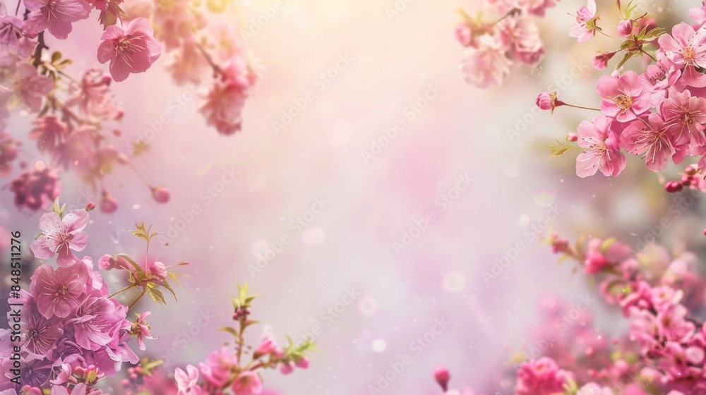 Dreamy pink spring blossoms under soft sunlight Dreamy pink spring blossoms under soft sunlight