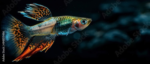Guppy small, colorful freshwater fish popular in aquariums, known for vibrant patterns and easy care © STOCKYE STUDIO