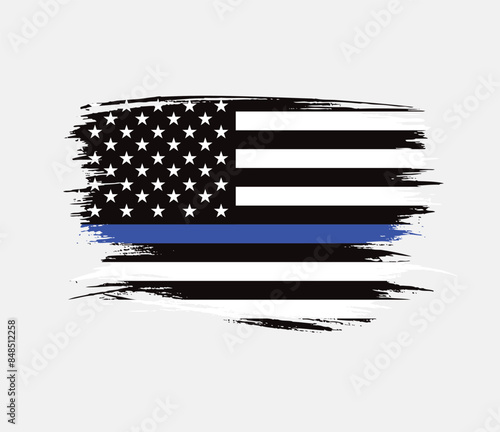 thin blue line american flag, grunge vector graphic design