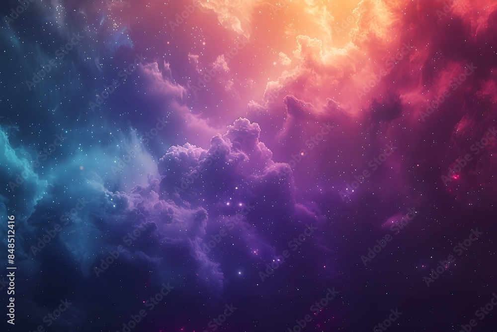 Fototapeta premium Big Bang colorful space galaxy fog cloud nebula. Universe science astronomy and stary night cosmos mockup background. Supernova concept wallpaper