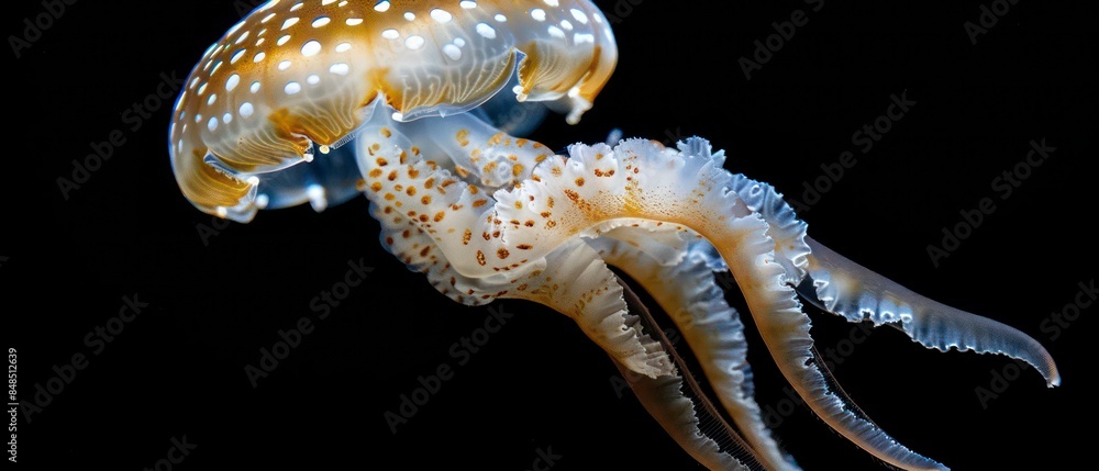 Jellyfish gliding through the clear, azure waters, a captivating sight of marine tranquility Jellyfish gliding through the clear, azure waters, a captivating sight of marine tranquility