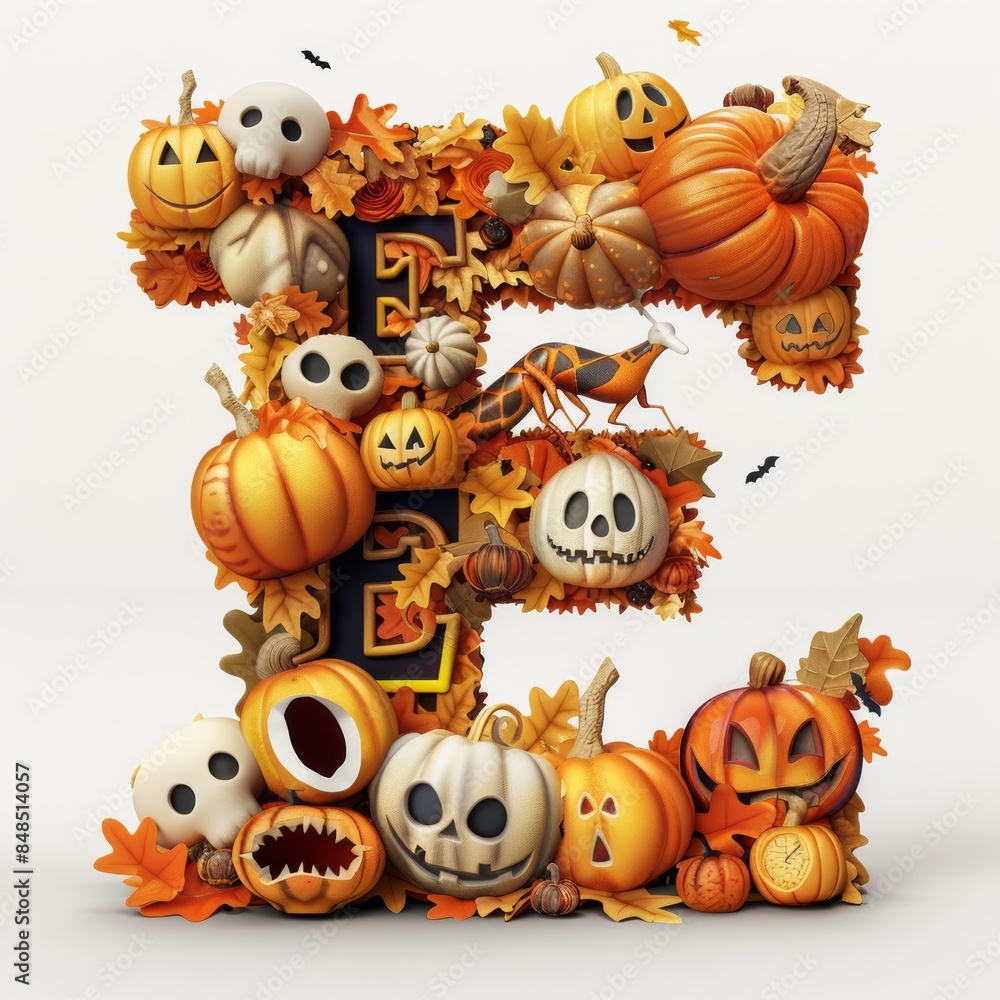 Halloween letter E with pumpkins and ghost. Autumn Halloween letter E with pumpkins. Halloween letter E with pumpkins and ghost. Autumn Halloween letter E with pumpkins.