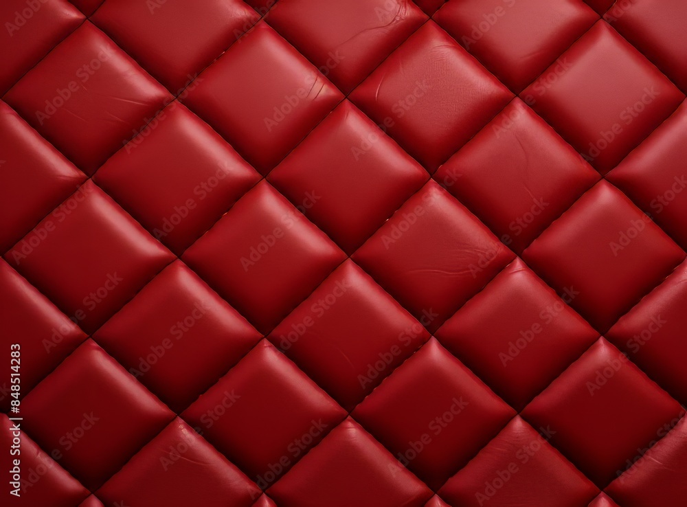 Fototapeta premium Luxurious red leather material with a classic diamond stitching pattern.