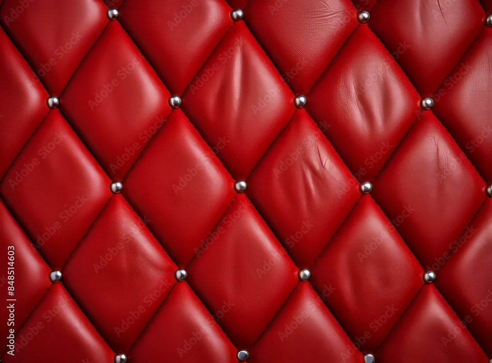 A close-up view of a luxurious red leather upholstery with decorative studs. A close-up view of a luxurious red leather upholstery with decorative studs.