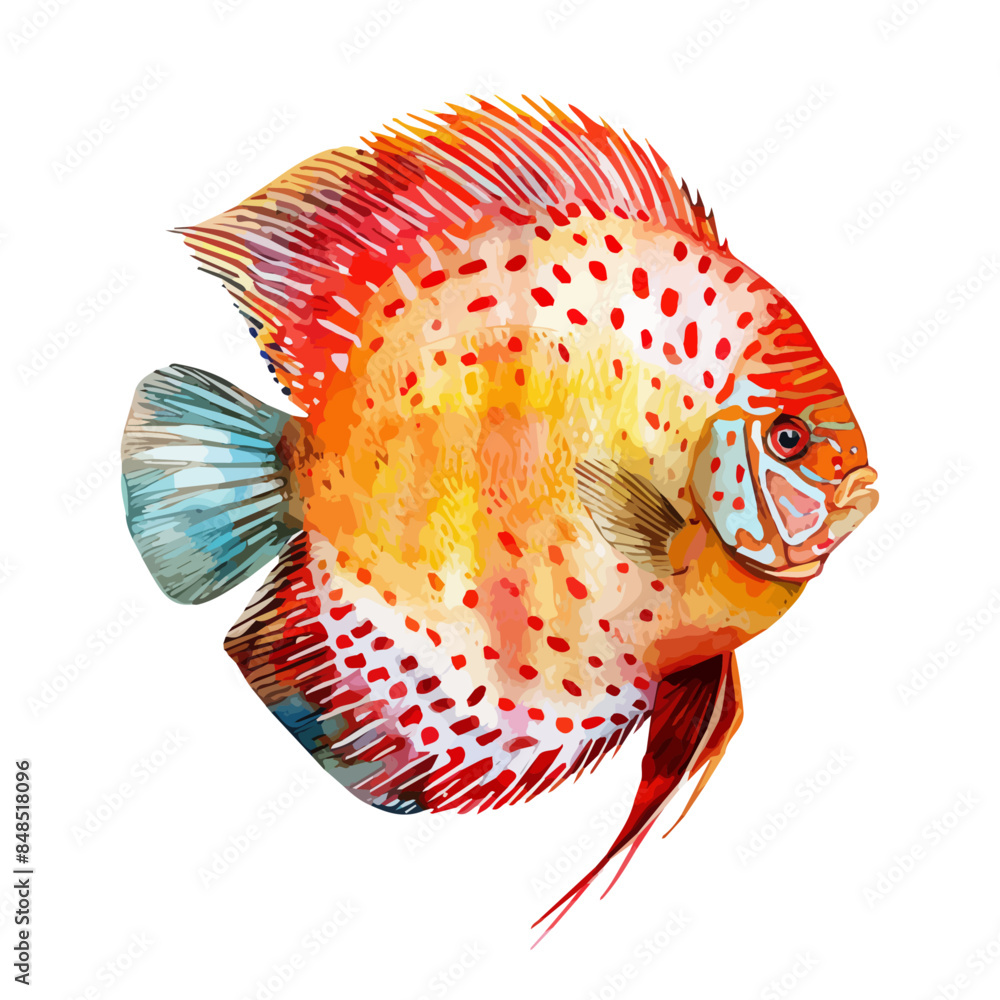 Watercolor painting of a discus fish, isolated on a white background ...