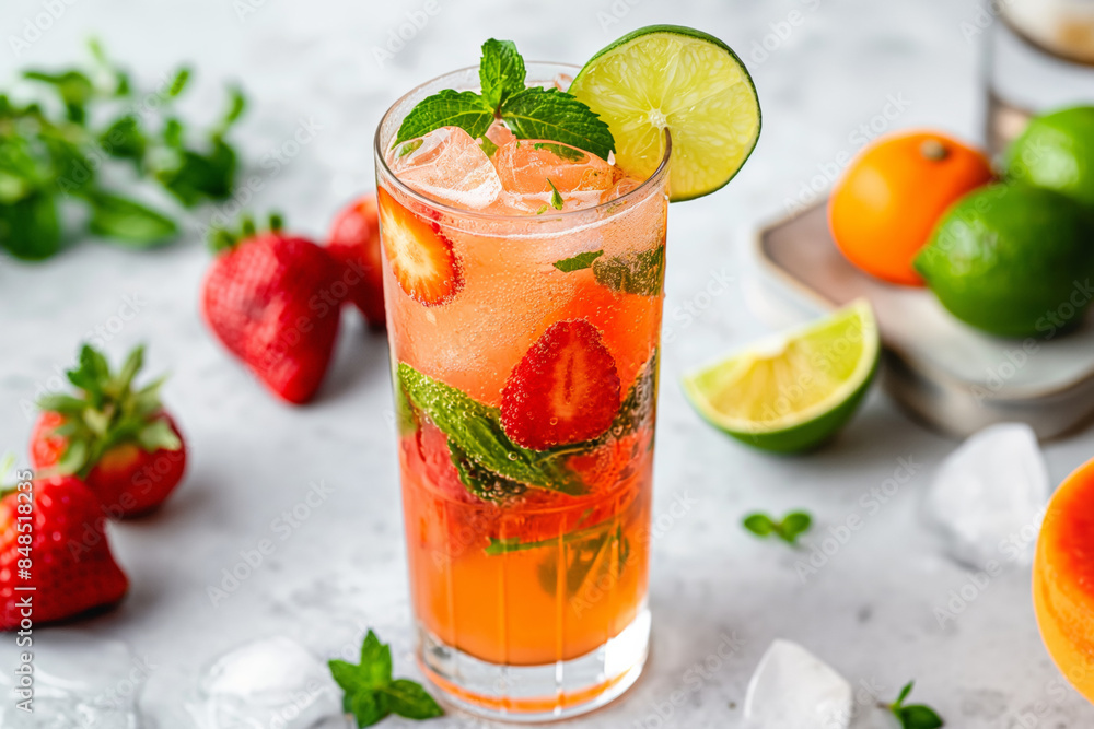 Refreshing Summer Strawberry Mint Citrus Cocktail for parties, gatherings, or a relaxing evening. Healthy drink Refreshing Summer Strawberry Mint Citrus Cocktail for parties, gatherings, or a relaxing evening. Healthy drink