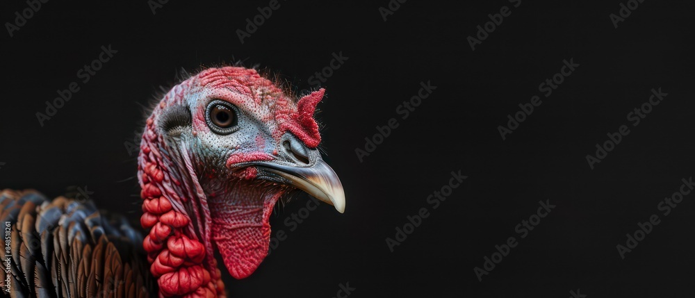 Wild turkey with intricate black and white plumage, highlighting its natural elegance and presence Wild turkey with intricate black and white plumage, highlighting its natural elegance and presence