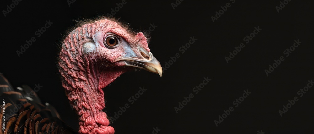 Wild turkey with intricate black and white plumage, highlighting its natural elegance and presence Wild turkey with intricate black and white plumage, highlighting its natural elegance and presence