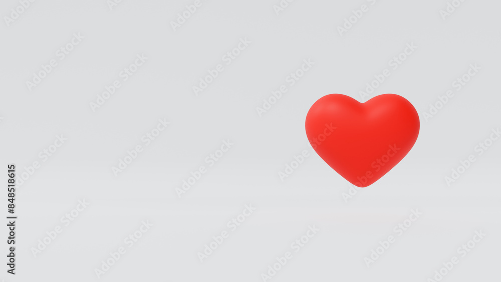 3D red heart with light gray color in the background. Space for text. Copy space. Isolated. Ideal for composition. 3D red heart with light gray color in the background. Space for text. Copy space. Isolated. Ideal for composition.