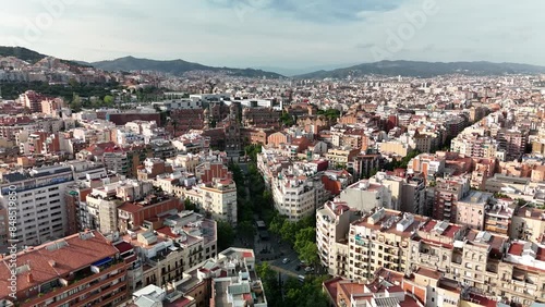 Aerial view of the residential district of Barcelona. and Recinte Modernista de Sant Pau, Spain photo