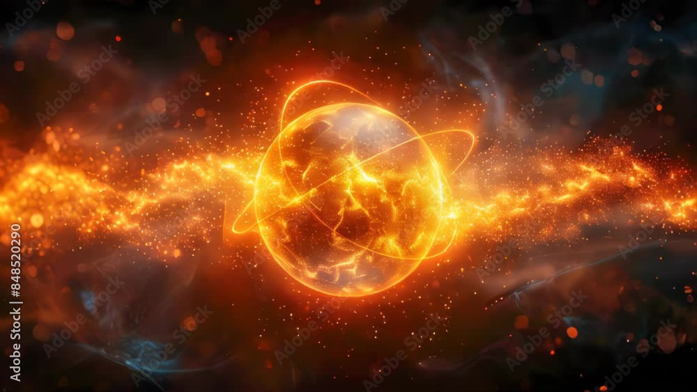 An abstract sphere with lines and particles with lightning inside on dark background An abstract sphere with lines and particles with lightning inside on dark background