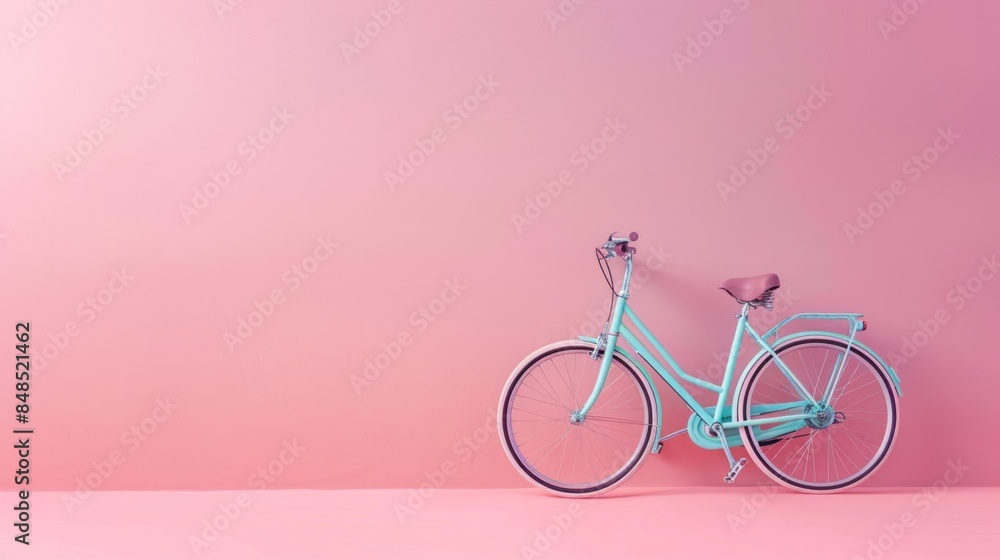 Fototapeta premium Blue bicycle on pink background