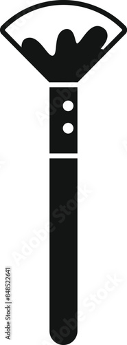 Black silhouette of a makeup brush applying foundation, simple style, isolated on white background