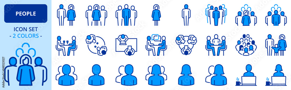 Icons in two colors about people Icons in two colors about people