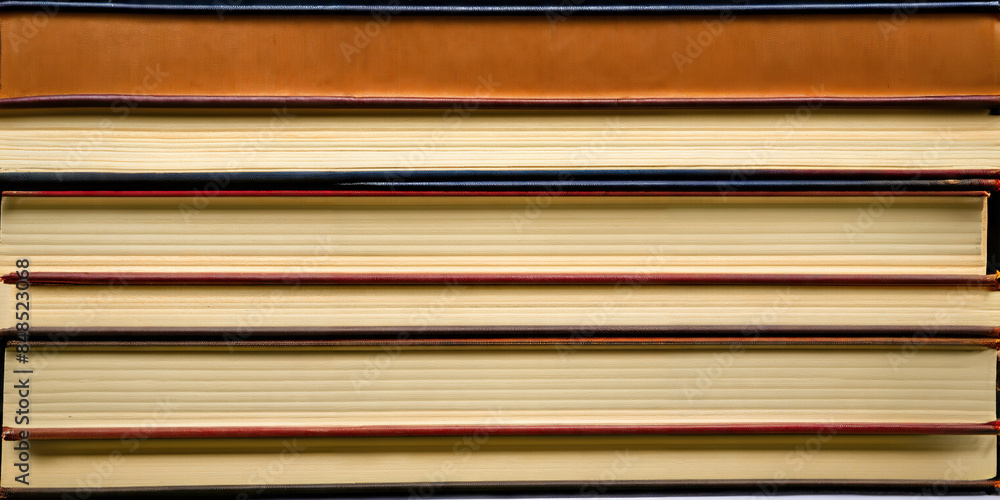 Stacked old books. Yellow page texture of antique books. Hardcover close up. Stacked old books. Yellow page texture of antique books. Hardcover close up.