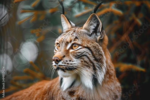 Close-up portrait of beautiful eurasian lynx in the forest  © master old