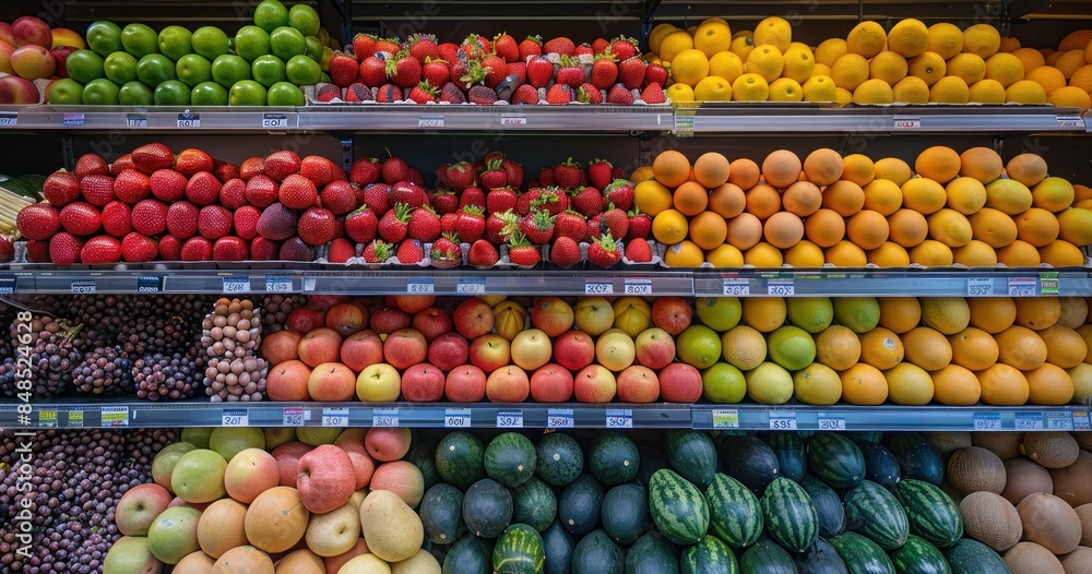 A Colorful Display of Fresh Fruit in a Grocery Store A Colorful Display of Fresh Fruit in a Grocery Store