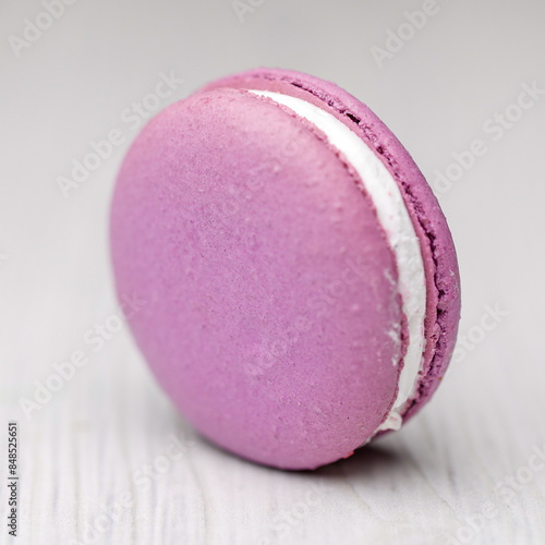 Purple Cream-Filled Macaron on Textured Light Surface