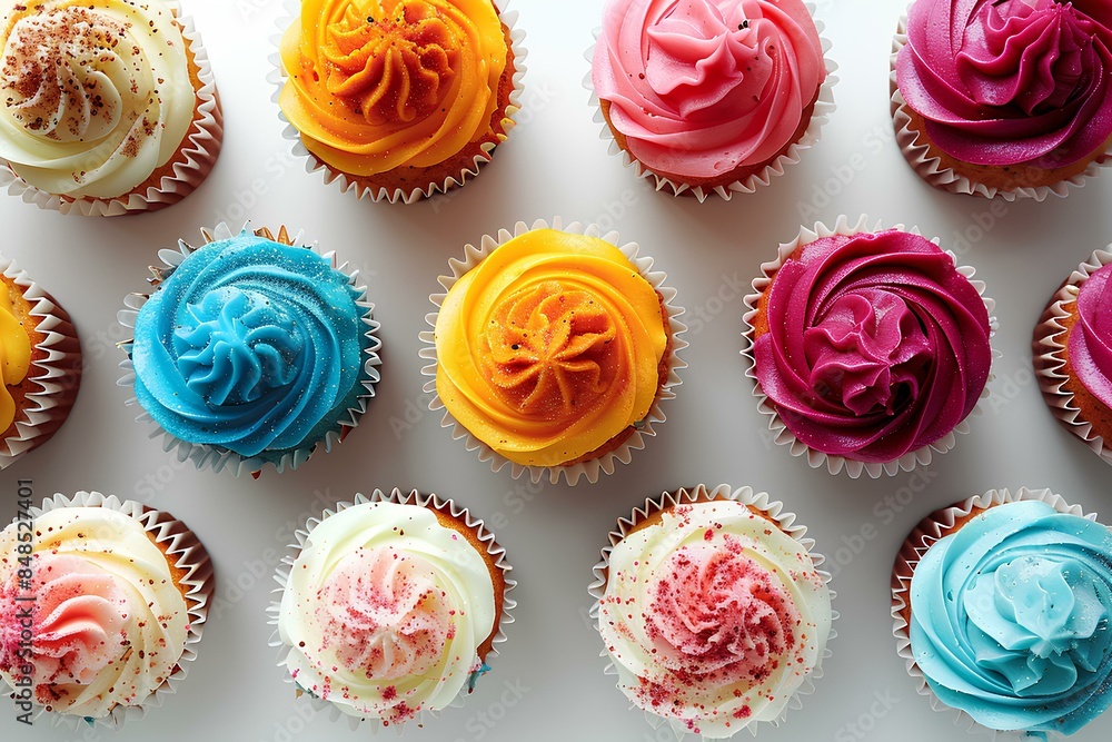 A bunch of cupcakes with different colored frosting A bunch of cupcakes with different colored frosting