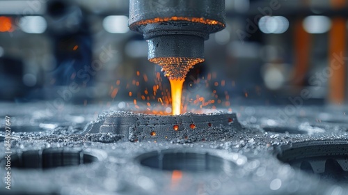 CNC machine shaping a metallic gear with bright sparks Illustrates precision engineering and modern manufacturing photo