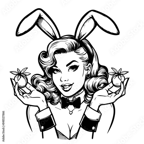 vintage pin-up girl with bunny ears drawing