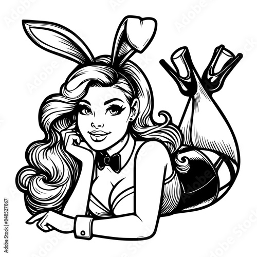 elegant pin-up girl in bunny ears vector graphics