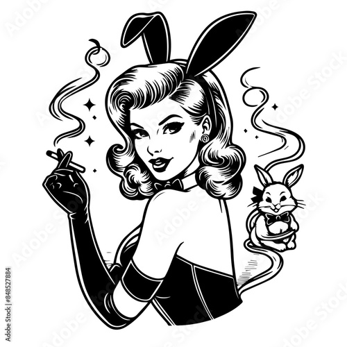 elegant pin-up girl in bunny ears
