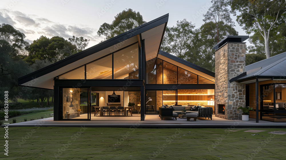 A large house with a fireplace and a large open living room A large house with a fireplace and a large open living room