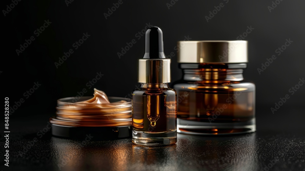 Golden Skincare Products on Black Background Golden Skincare Products on Black Background