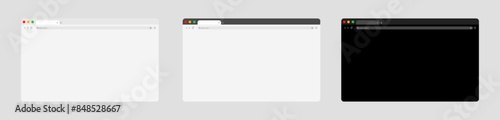 Obraz na płótnie Web browser window isolated vector elements. The design of the site template is decorated in a light and black theme. Mockup for website design on gray background w salonie