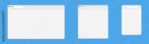 Obraz na płótnie Web browser window isolated vector elements. Site template design on different devices. Mockup for website design on blue background w salonie