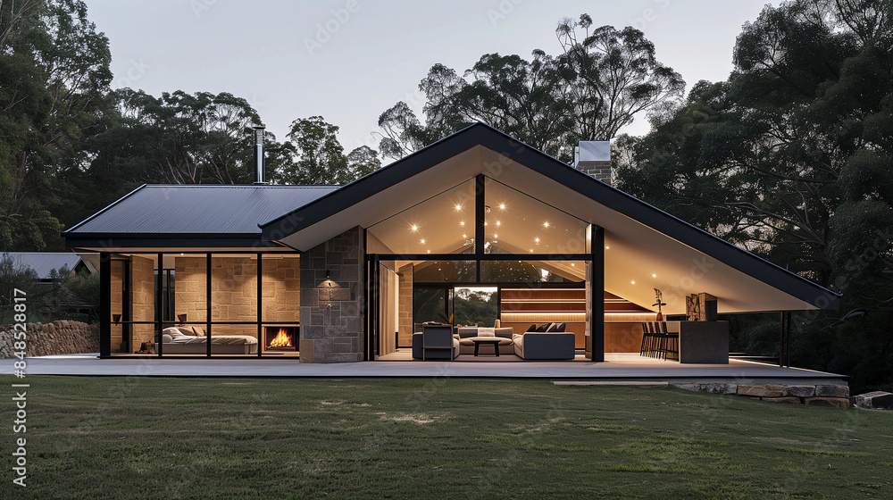 A large house with a fireplace and a large open living room A large house with a fireplace and a large open living room