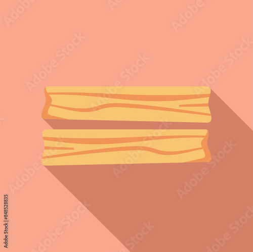 Two wooden planks creating an empty shelf on a pink background with a long shadow