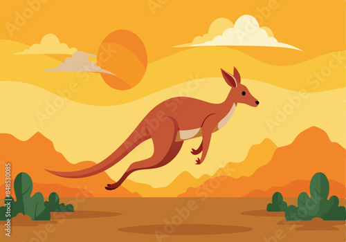 Illustration of a kangaroo jumping in the Australian outback