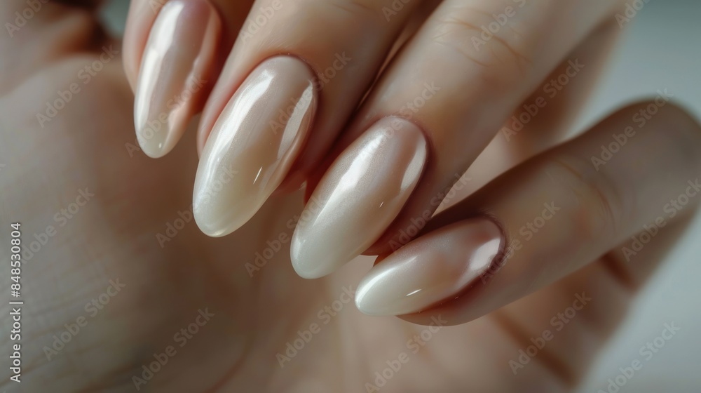 A hand with long, shiny nails. The nails are painted in a gold color. A hand with long, shiny nails. The nails are painted in a gold color.